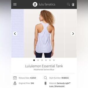 Lululemon Heathered Serene Blue Essential Tank